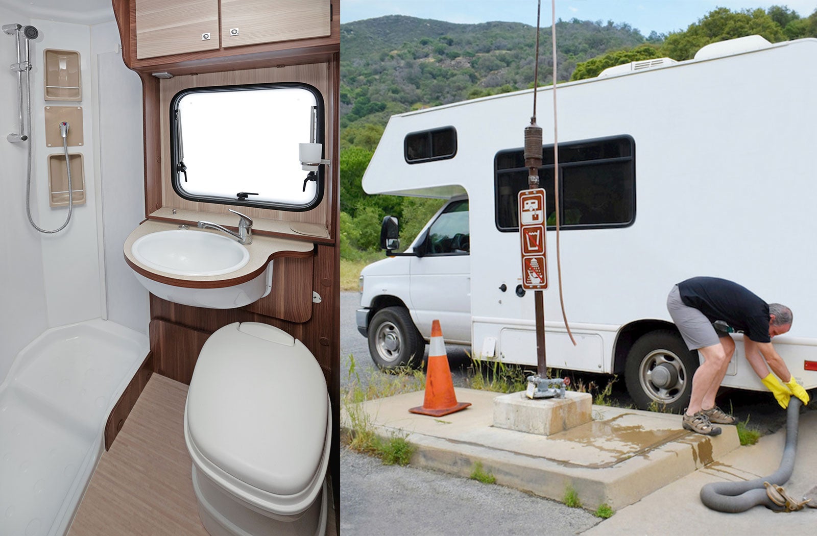 Portable RV/camper toilet and holding tank setup in Cortland, New York State