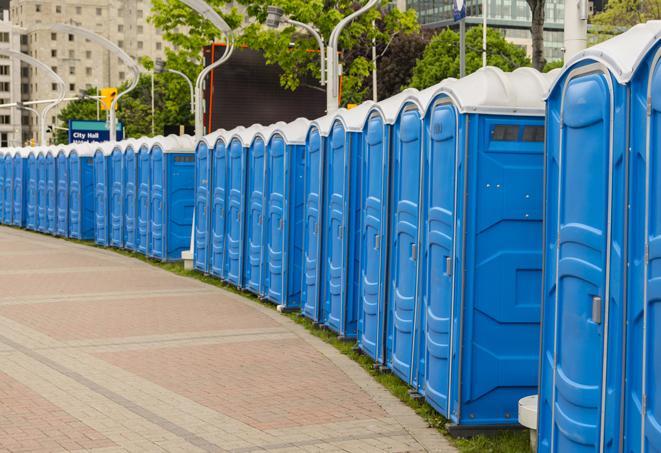 Seasonal porta potty units set up at a Cortland, New York State venue
